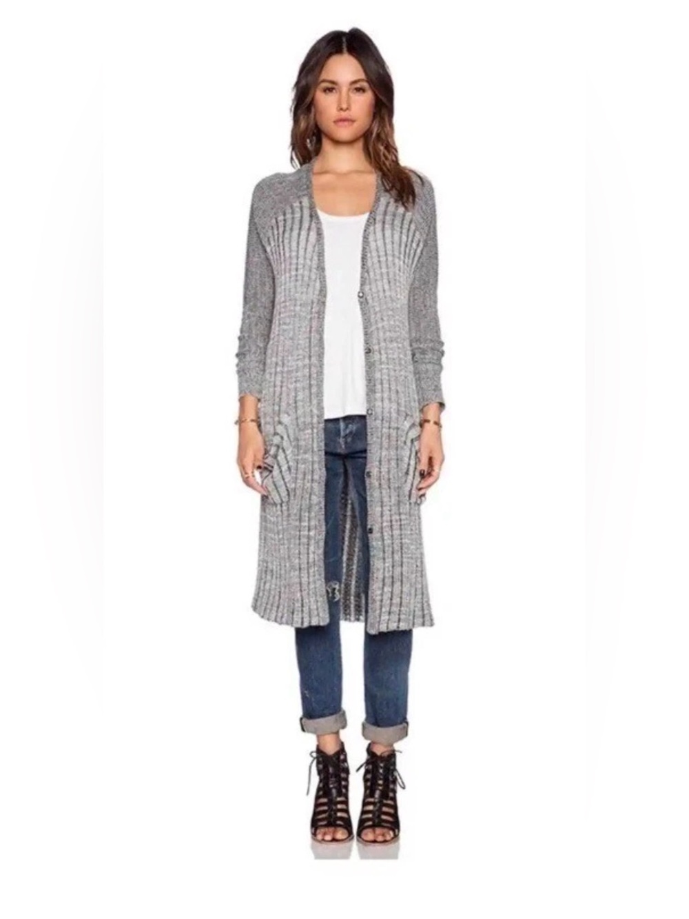 Free People Long Ribbed Cardigan Sweater